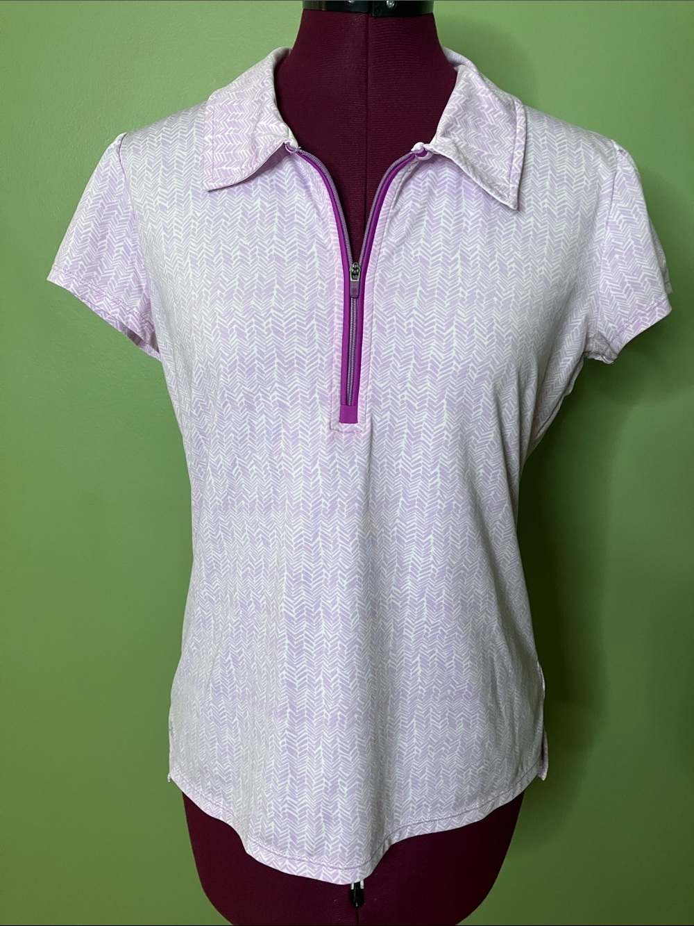 Athleta Lavender Short-Sleeve Zip Polo with Magenta Trim